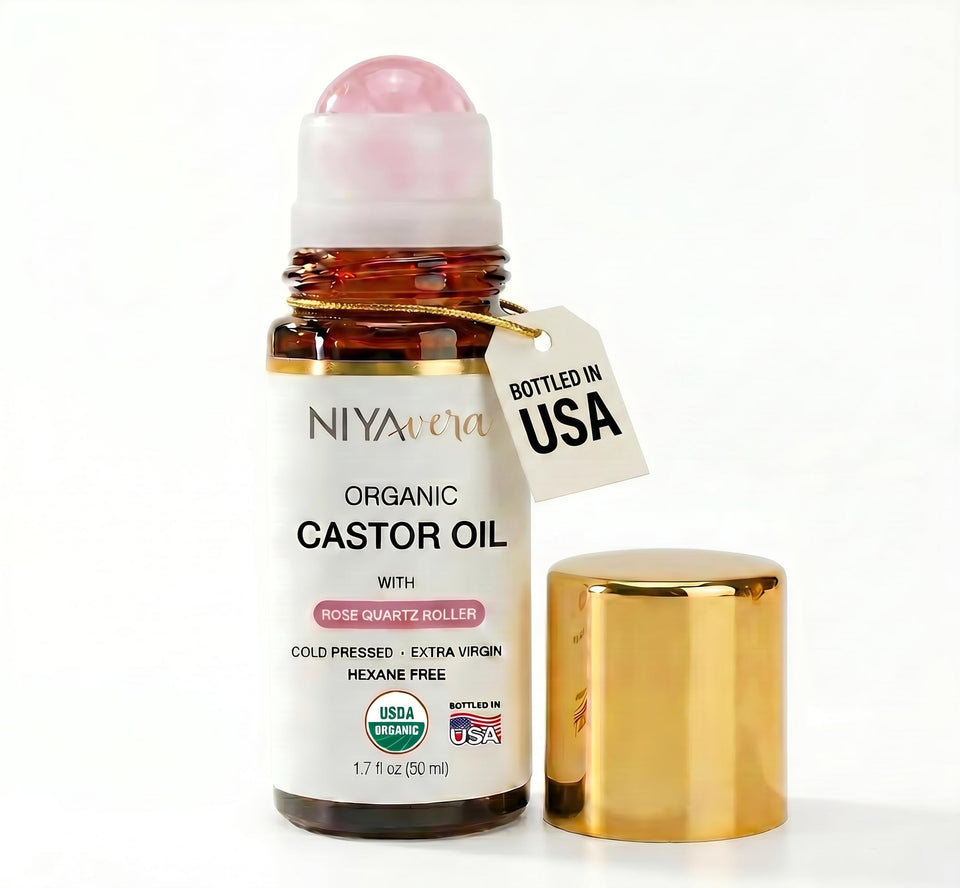 NIYAVERA roll-on front view showing bottle and roller for precise application