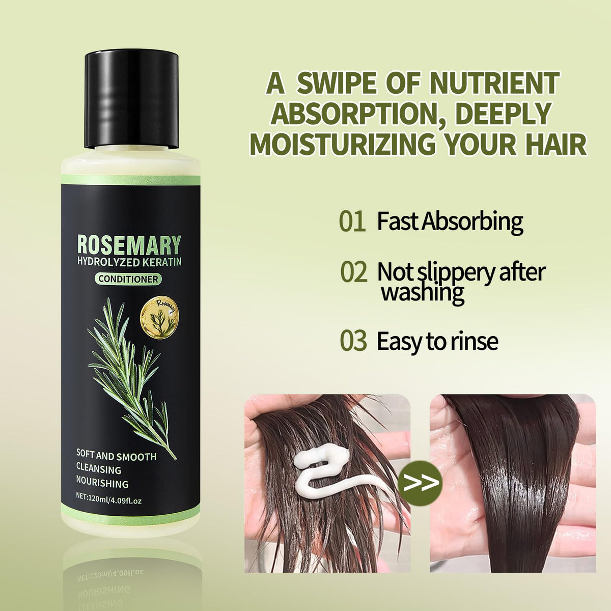 NIZENTA conditioner spread on hair ends for smoothing and protection