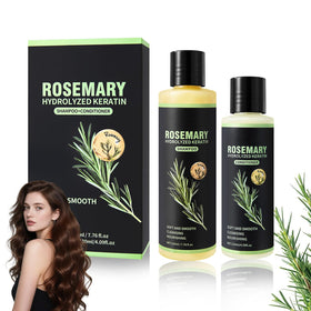 NIZENTA front packaging showing rosemary shampoo and conditioner, professional presentation