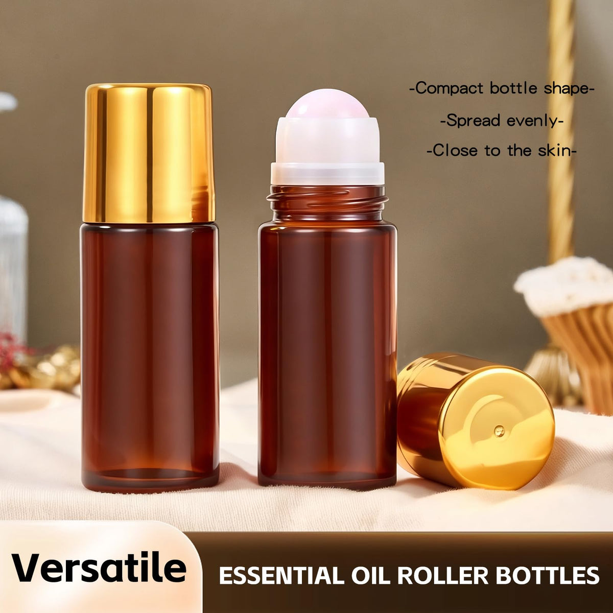 NIZENTA rose quartz roller close-up showing smooth stone applicator for gentle glide