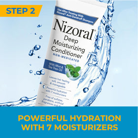 Creamy texture of Nizoral conditioner, emphasizes moisture and detangling benefit