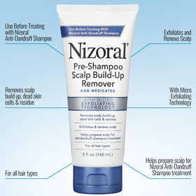 Nizoral being rinsed from scalp illustrating residue removal benefit