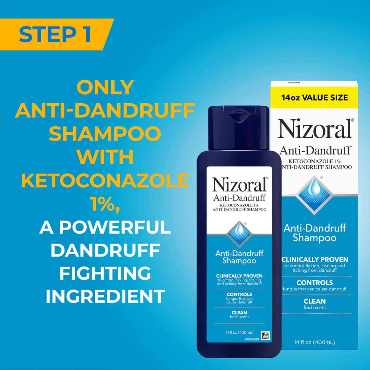 Close-up of Nizoral shampoo lather on hand, demonstrates effective cleansing action