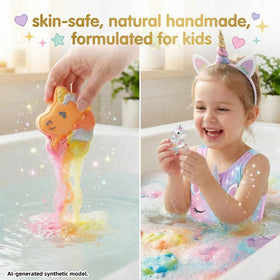 NJSTARC bath bomb dissolving in tub water, vivid color and bubbles