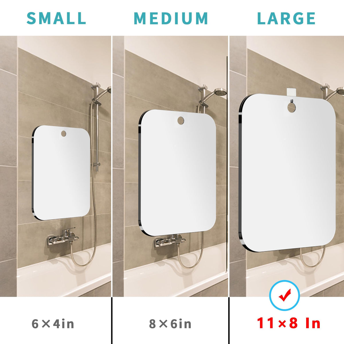 NKJVE mirror mounted in shower showing fog-free grooming benefit
