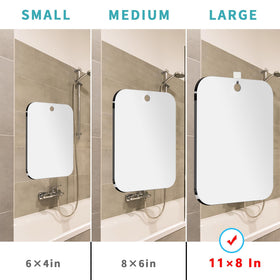 NKJVE mirror mounted in shower showing fog-free grooming benefit