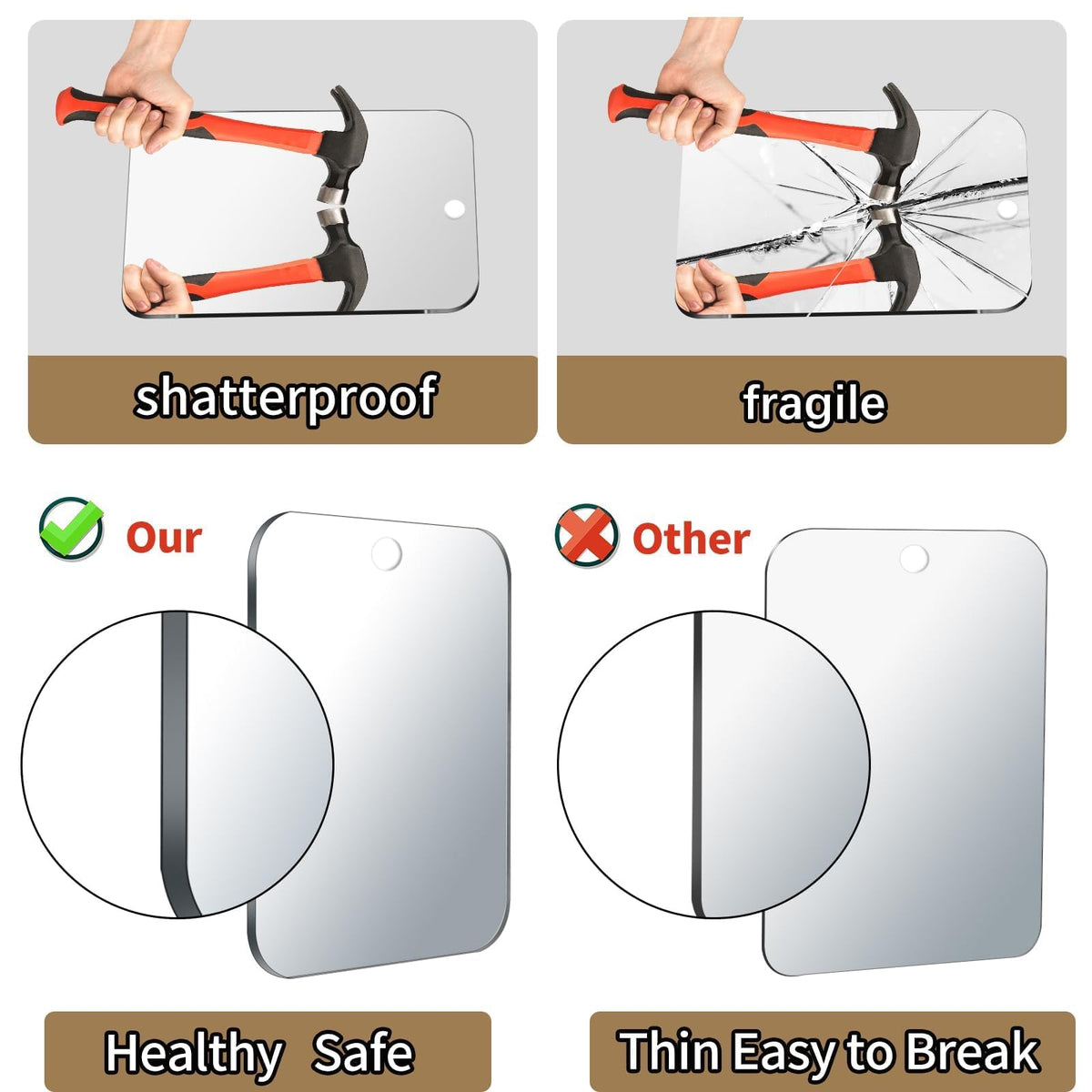 NKJVE mirror next to a hand showing size and travel-friendly benefit