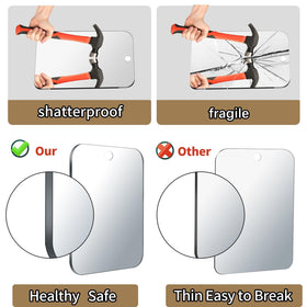 NKJVE mirror next to a hand showing size and travel-friendly benefit