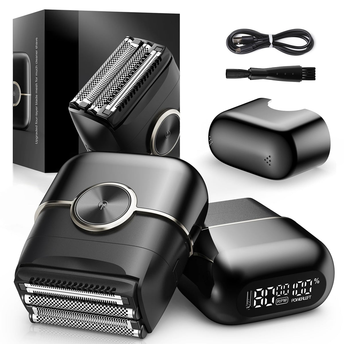 NKTMXY foil shaver front view showing compact design and ergonomic grip benefit