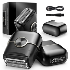 NKTMXY foil shaver front view showing compact design and ergonomic grip benefit
