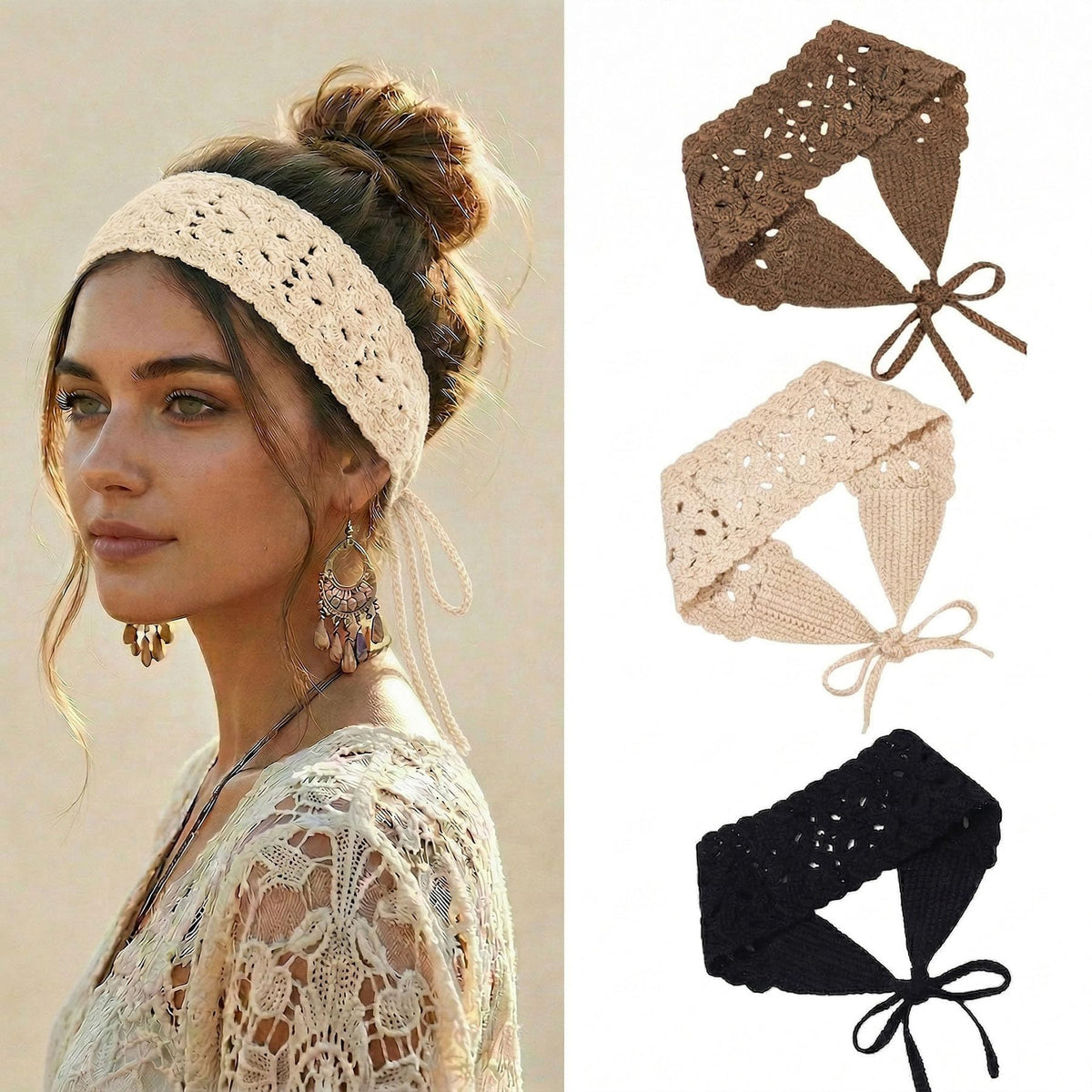 NNCEVM front view of three headbands showing colors and benefits