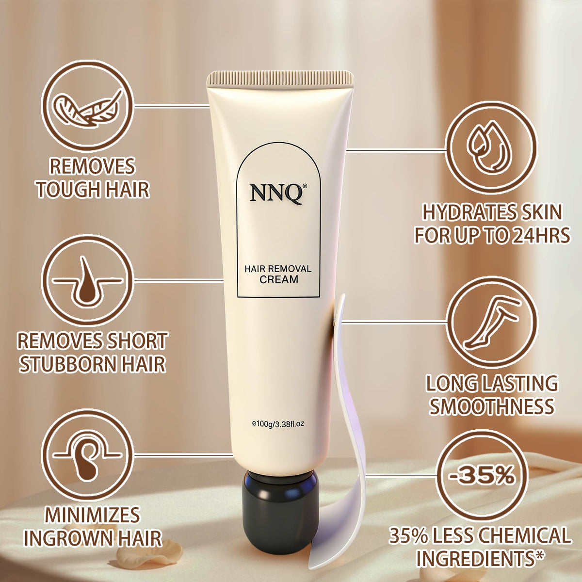 NNQ cream being applied to leg, demonstrating even coverage benefit
