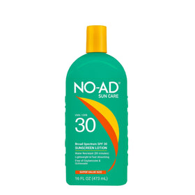 NO-AD front packaging showing 16oz pump and SPF 30 protection benefit