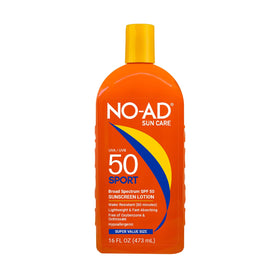 NO-AD front packaging SPF 50 bottle showing label and size benefit