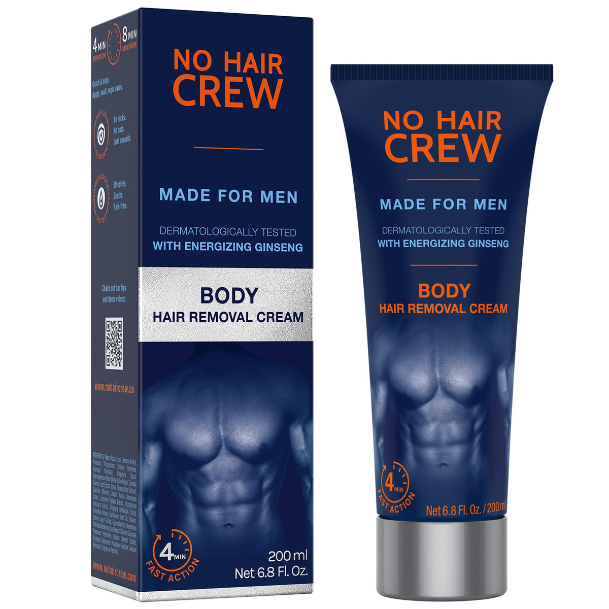 NO HAIR CREW front packaging showing 200ml tube and clear benefit