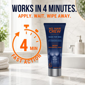 NO HAIR CREW product next to hand indicating 200ml size and travel convenience