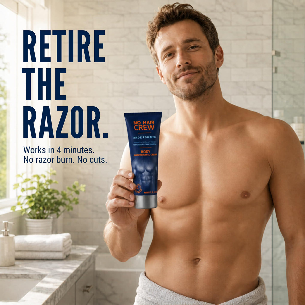 NO HAIR CREW spatula removing cream demonstrating painless removal benefit