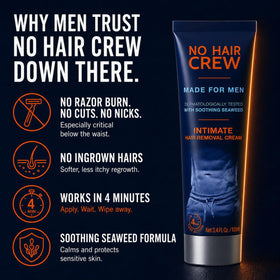 No Hair Crew tube close-up with visible cap displaying portability advantage