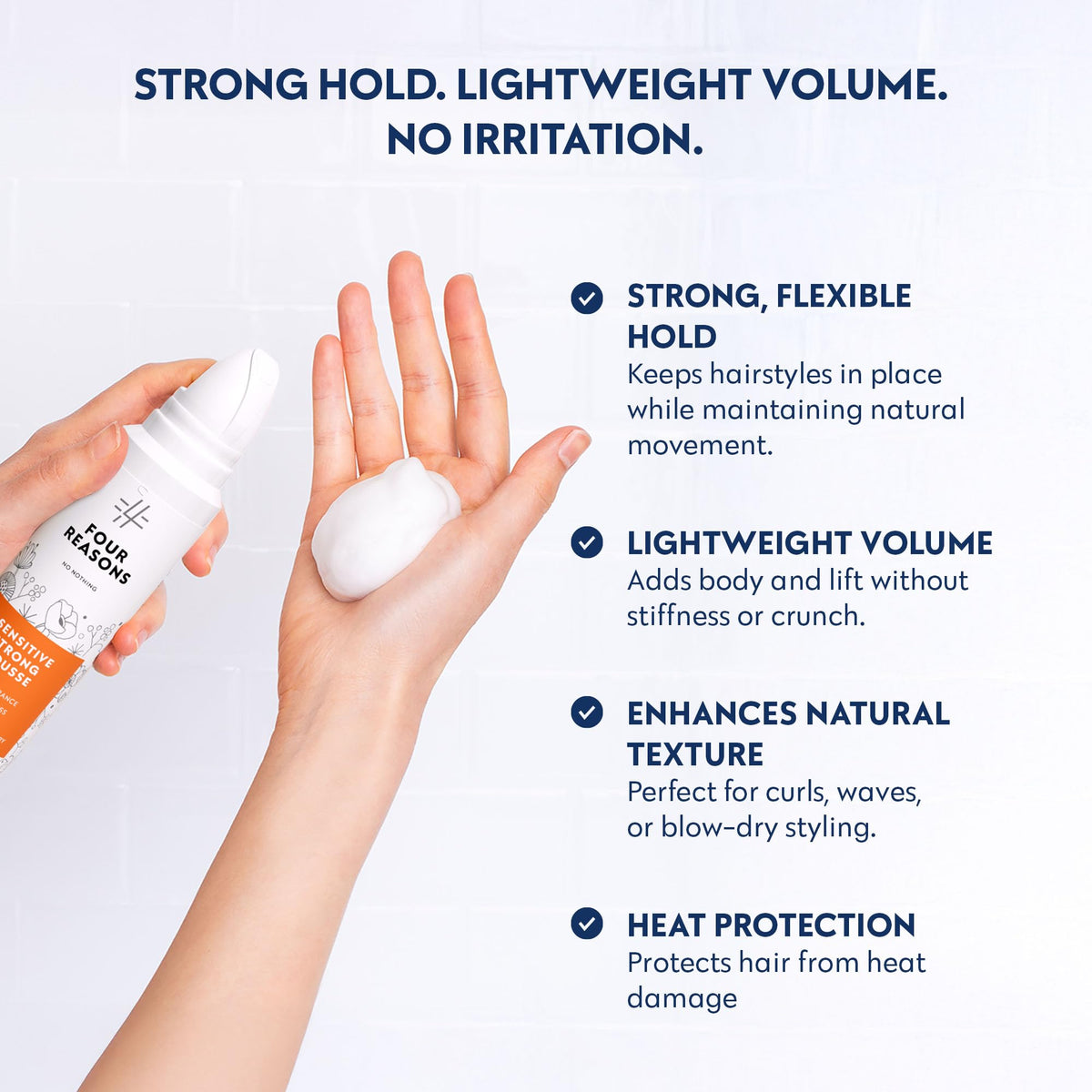 No Nothing mousse foam texture on hand demonstrating lightweight volume