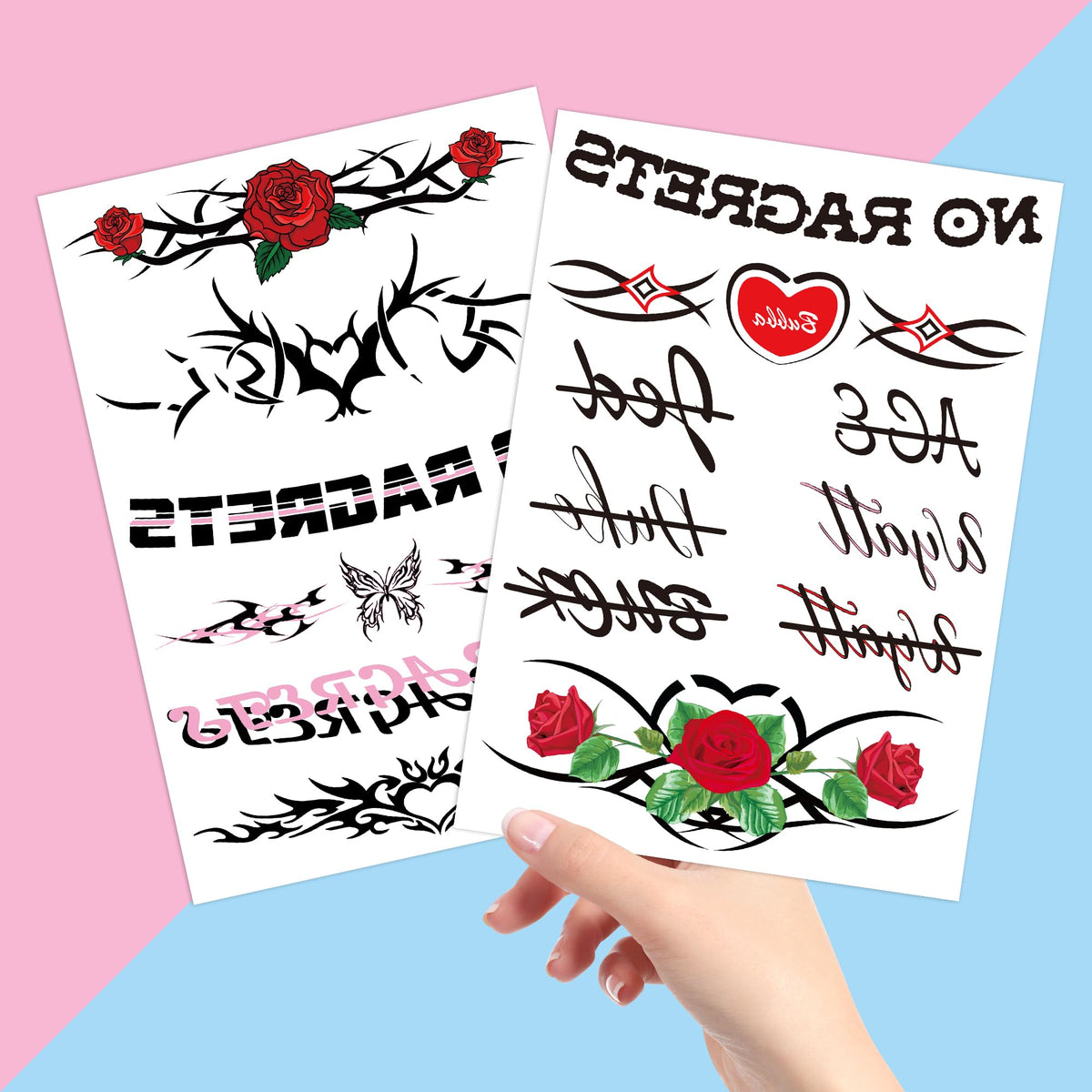 NO RAGRETS label and dimension close-up showing sheet size and design count for informed choice