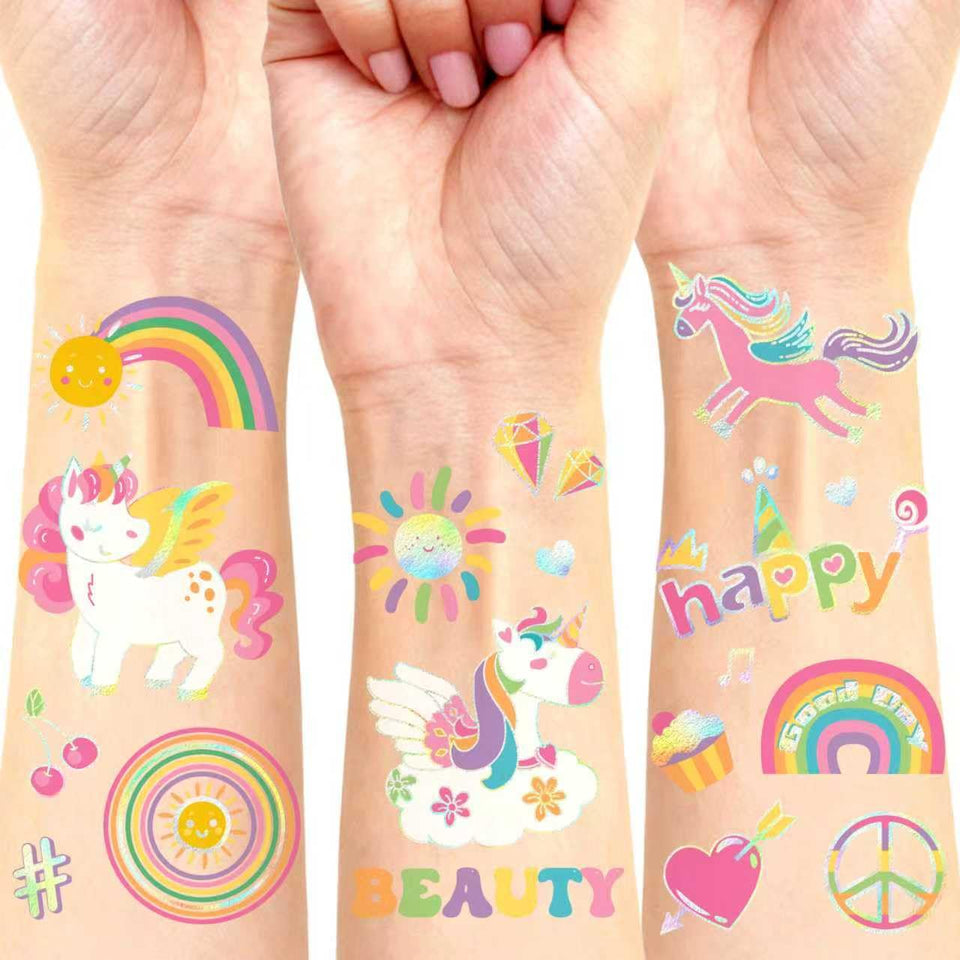 NO RAGRETS front view of sheet showing unicorn designs and party-ready appeal