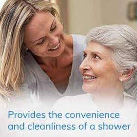 Caregiver using No-Rinse on patient showing gentle, waterless hygiene benefit