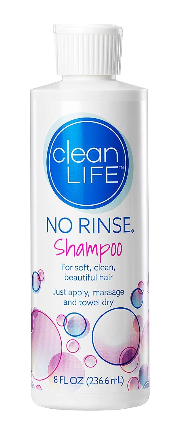 No-Rinse CleanLife shampoo front bottle showing brand and size and easy use benefit