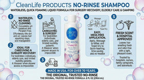No-Rinse CleanLife shampoo pouring to create foam demonstrating quick lather benefit
