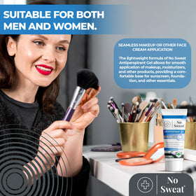 No Sweat before and after matte finish split image showing reduced shine benefit