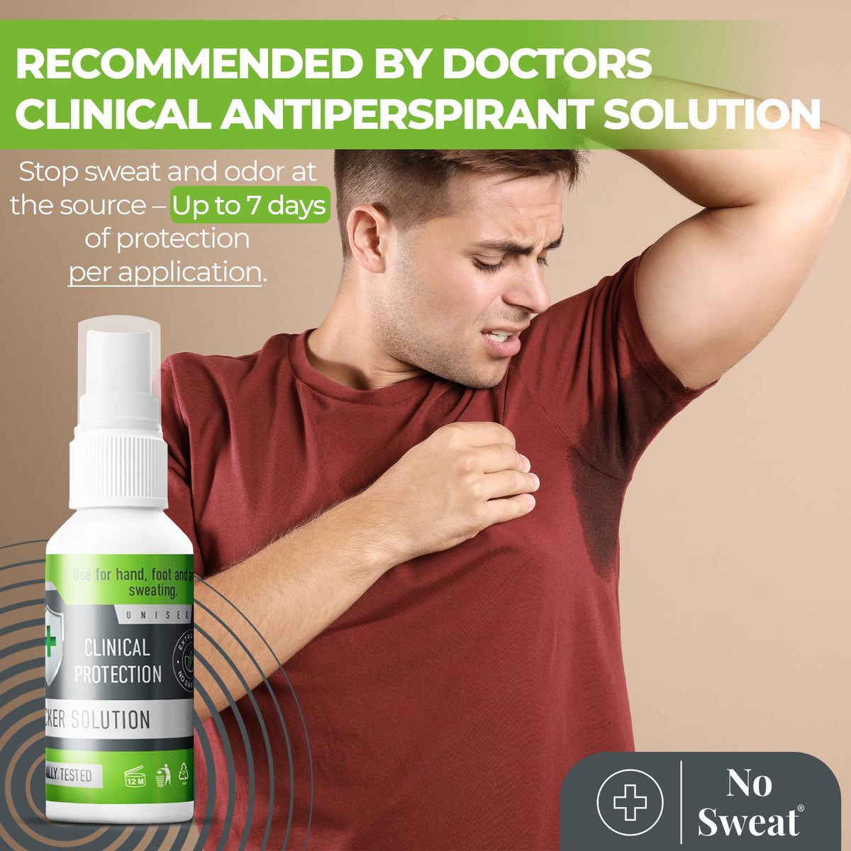 No Sweat side label with ingredients and instructions for safe effective use