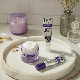 No7 illustrative before and after texture comparison showing improved skin appearance