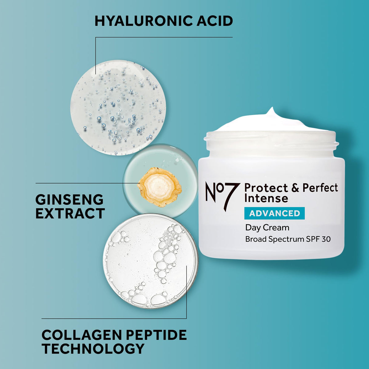 No7 50ml jar next to hand indicating compact travel-friendly size benefit