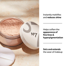 No7 compact opened to reveal sifter and spill-proof design benefit