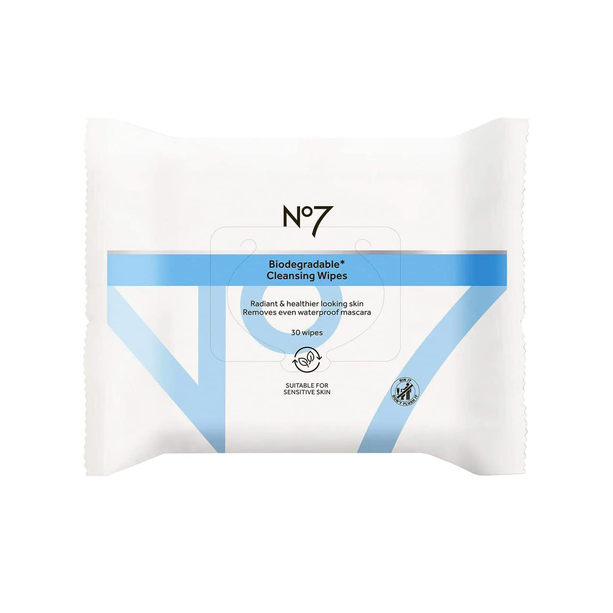 No7 front packaging dual pack showing biodegradable wipes and benefits
