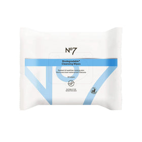 No7 front packaging dual pack showing biodegradable wipes and benefits