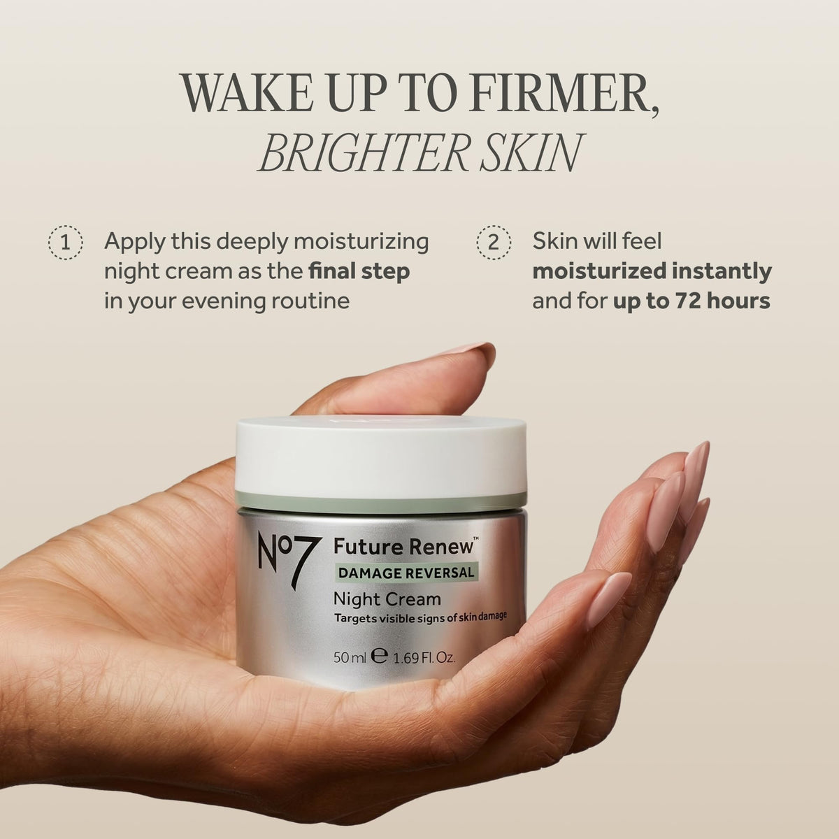 No7 cream swatched on hand showing hydration and quick absorption