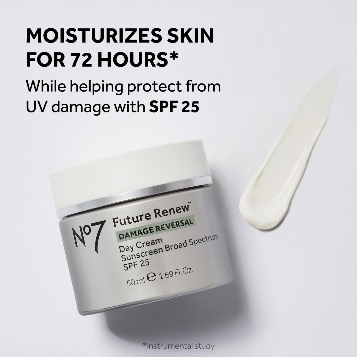No7 day cream with SPF open jar showing creamy texture and protection