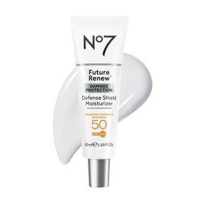 No7 front bottle view showing sleek packaging and SPF 50 protection benefit