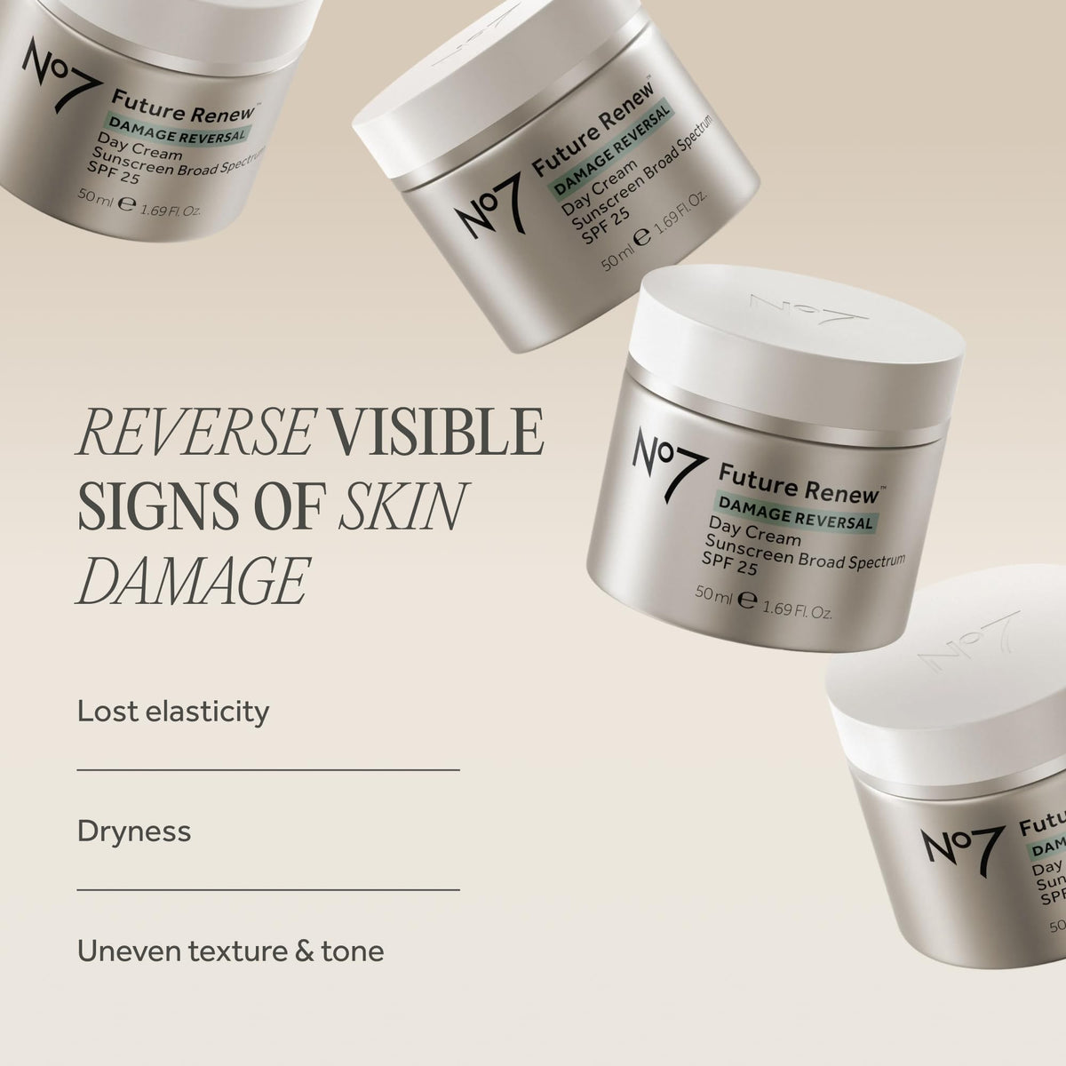 No7 Future Renew SPF 25 label close-up highlighting sun protection benefit