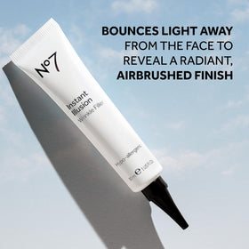 No7 product being tapped into crow's feet illustrating targeted smoothing benefit