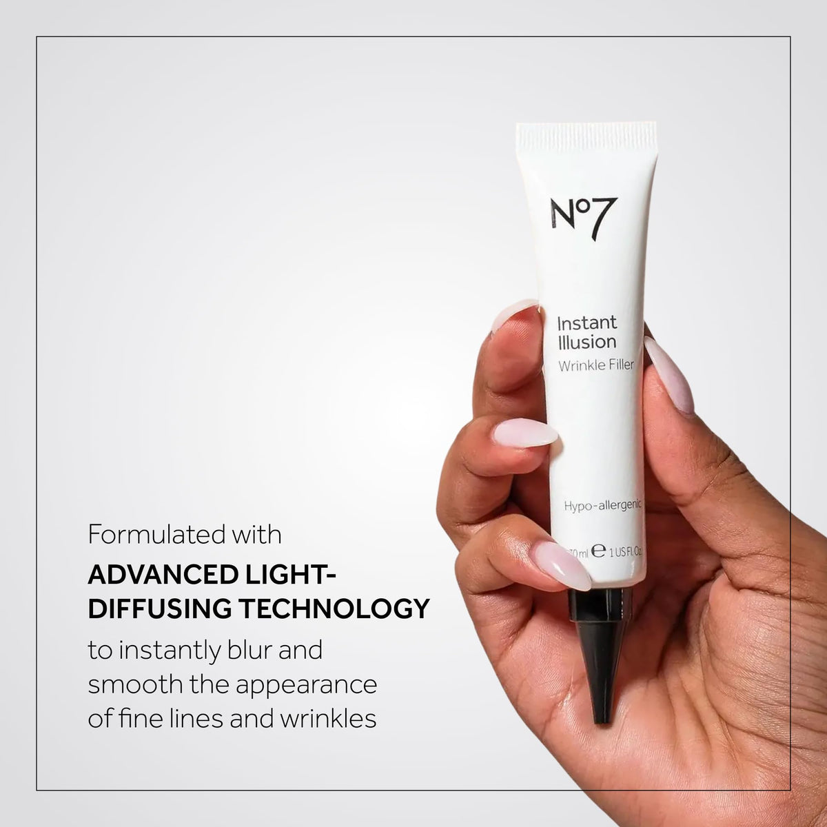 No7 ingredients label close-up highlighting fragrance-free, clean formulation