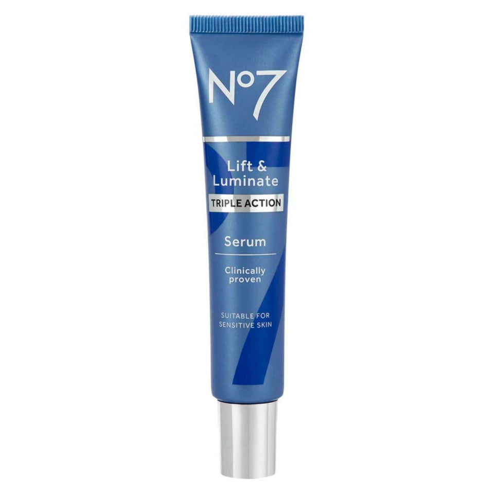 No7 front bottle showing product and 30ml size for visible firming benefits