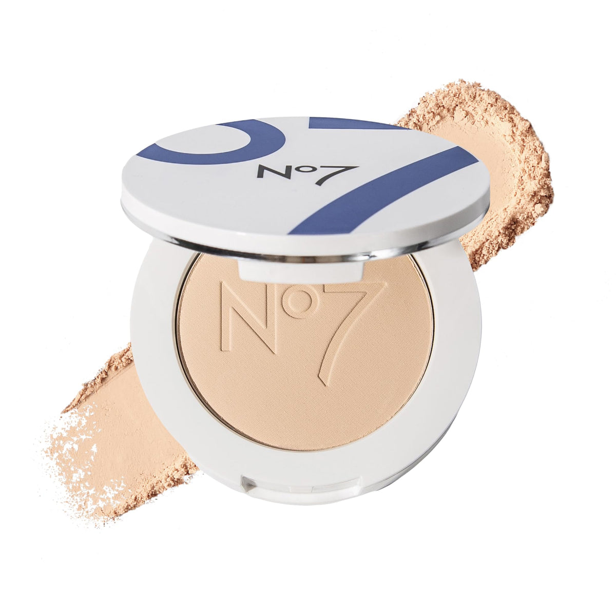 No7 compact front view showing sleek packaging and brand elegance
