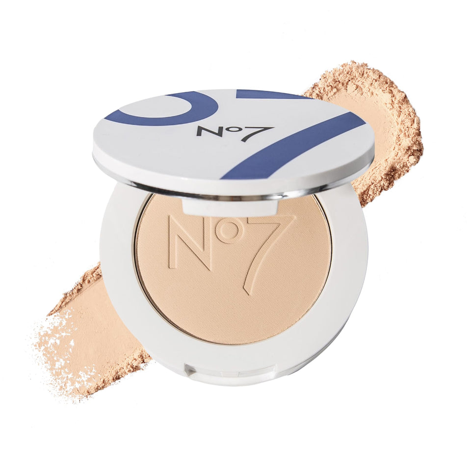 No7 compact front view showing sleek packaging and brand elegance