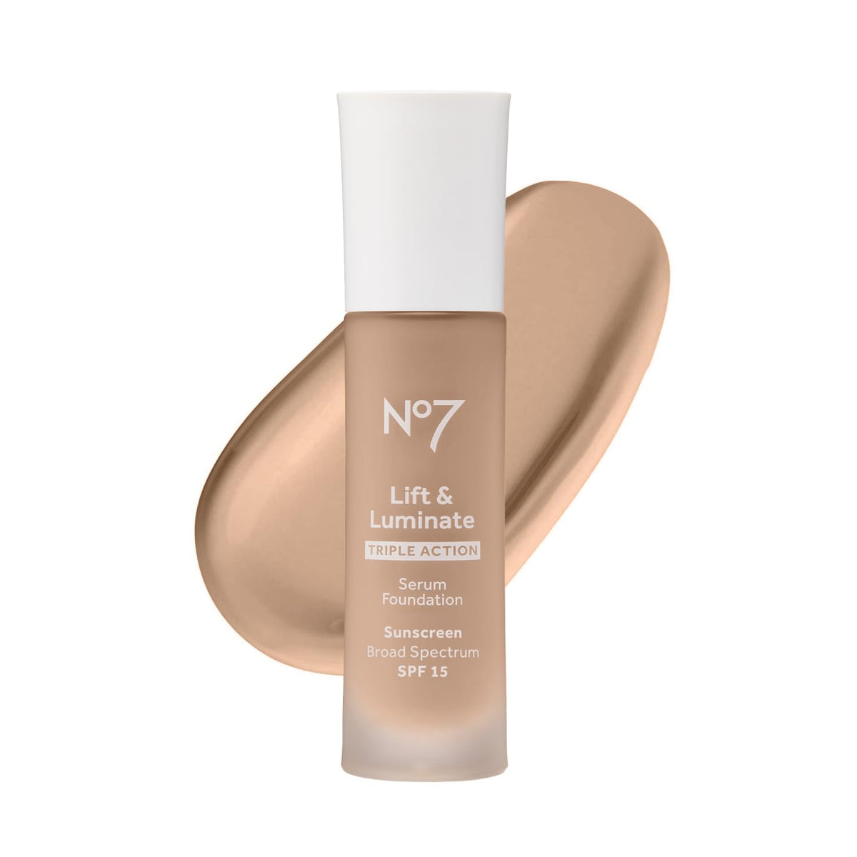 No7 front bottle showing label and dewy finish benefit
