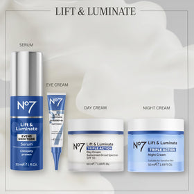 No7 on bathroom counter within a skincare routine scene conveying everyday radiance benefit