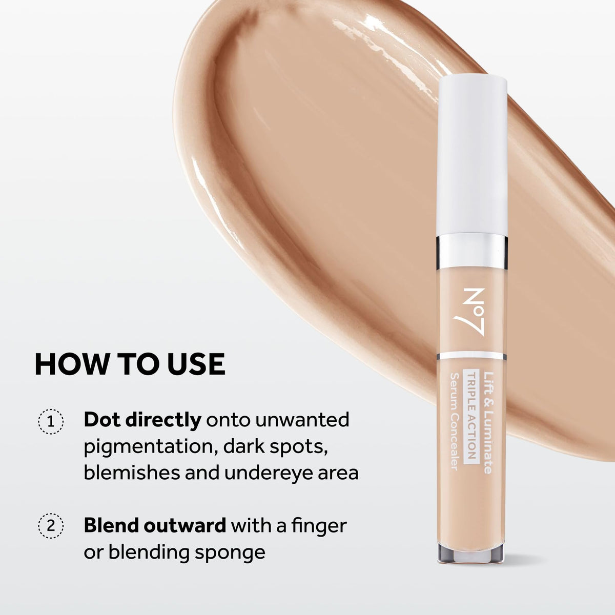 No7 under-eye application demonstrating instant brightening effect