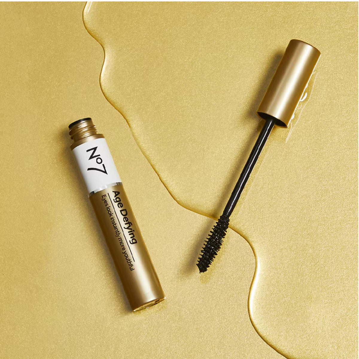 No7 mascara texture swatch on arm showing smooth, clump-free coverage and pigment