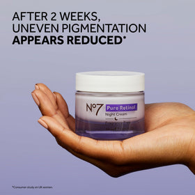 No7 night cream in hand being applied to skin demonstrating simple nighttime use