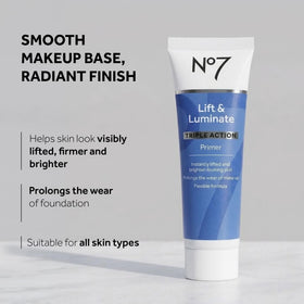 No7 primer texture close-up showing silky finish and illuminating particles for glow